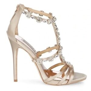 Badgley Mischka Thelma Ankle Strap Rhinestone Heels Gold Silver Cocktail 6.5